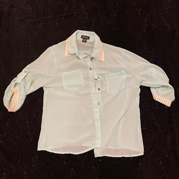 Sheer silky button up shirts - Pink & Blue - Picture 2 of 2